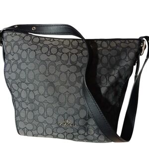 Coach Charcoal and Black Signature Dufflette Jacquard With Leather Shoulder Bag